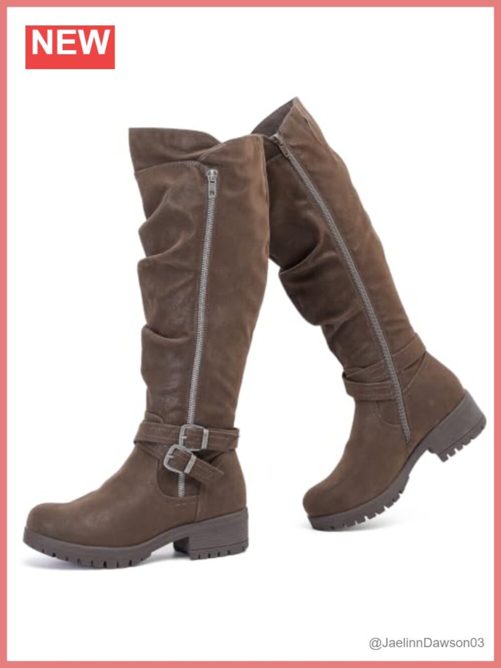 Knee High Slouchy Boots Faux Leather Side Zipper Round Toe